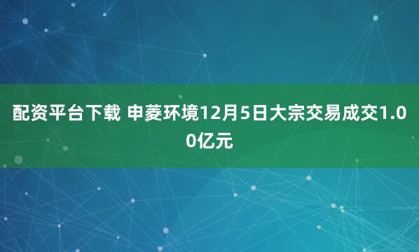 配资平台下载 申菱环境12月5日大宗交易成交1.00亿元